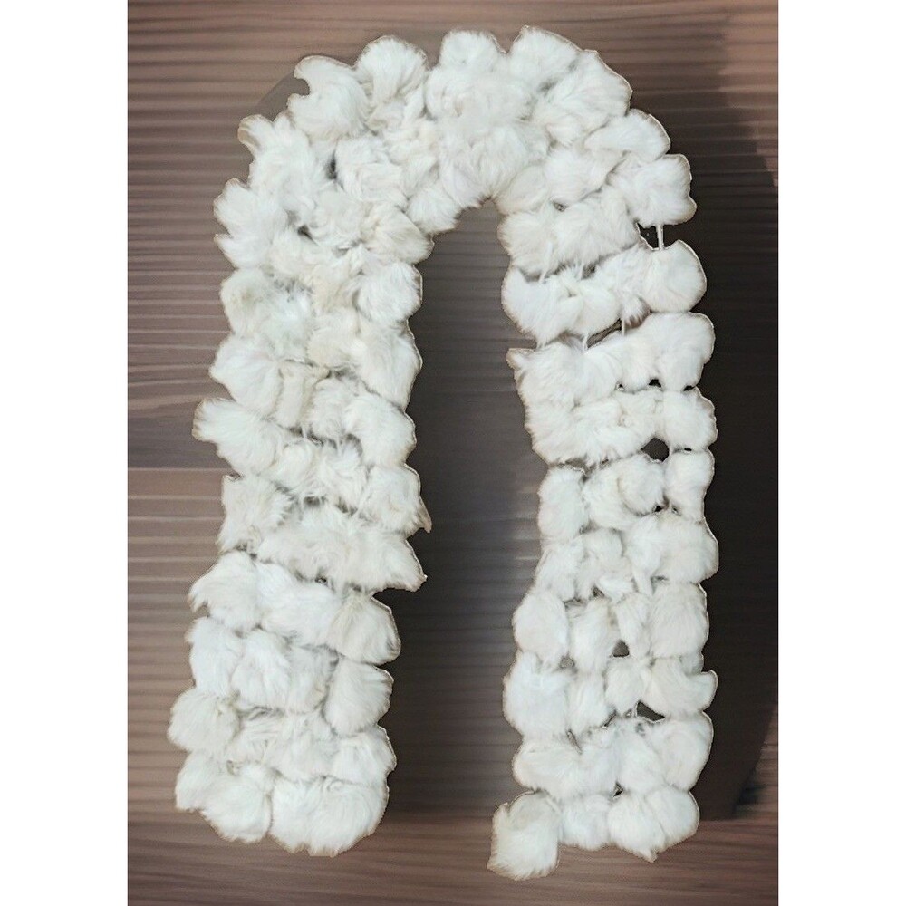 Women's Real Rabbit Fur Scarf 100% Natural Pom Wrap Muffler Shawl White 55"